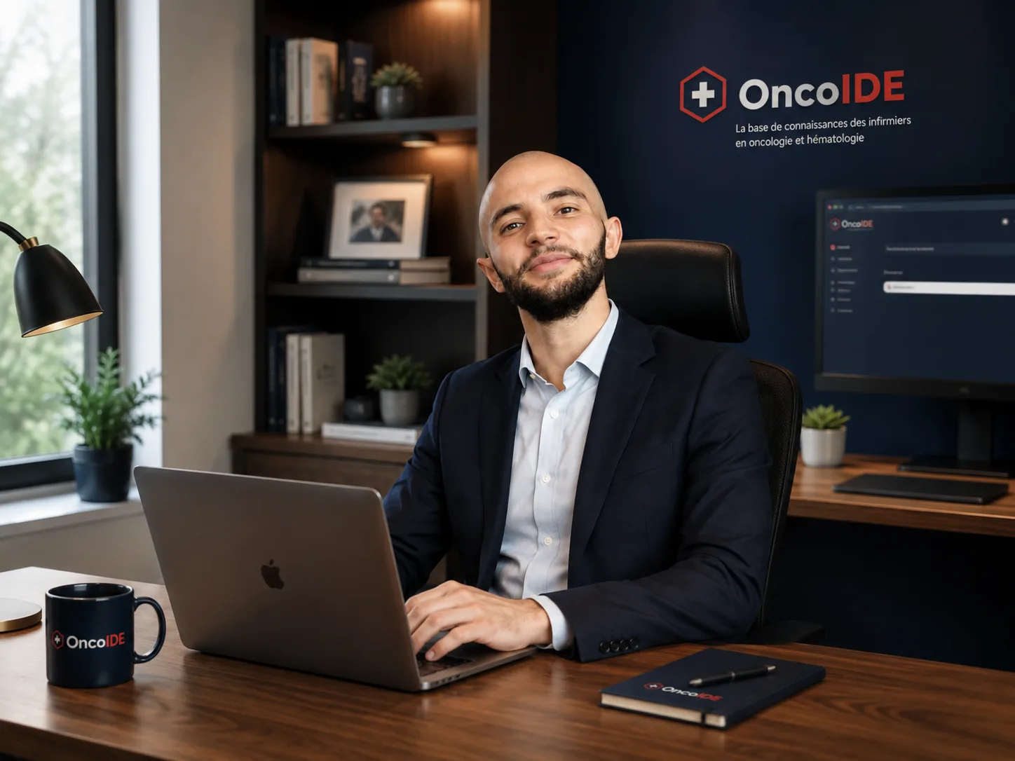 Hugo Martins, infirmier diplômé d'État et fondateur d'OncoIDE, à son bureau